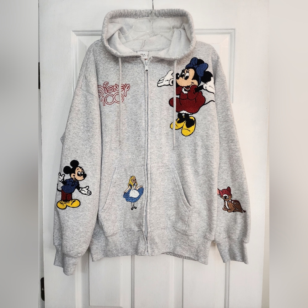 Disney 100th Anniversary Heather Gray Zip-Up Jacket Womens Small